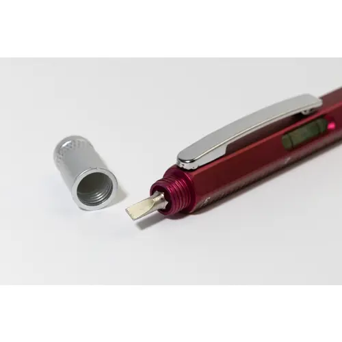 Penna a sfera in plastica multiuso con cacciaviti livella a bolla e righelli clip in metallo e refill blu