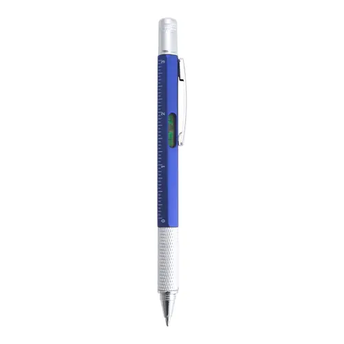 Penna a sfera in plastica multiuso con cacciaviti livella a bolla e righelli clip in metallo e refill blu