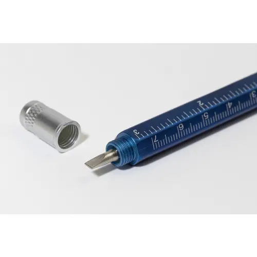 Penna a sfera in plastica multiuso con cacciaviti livella a bolla e righelli clip in metallo e refill blu