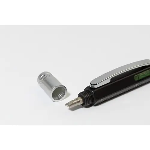 Penna a sfera in plastica multiuso con cacciaviti livella a bolla e righelli clip in metallo e refill blu