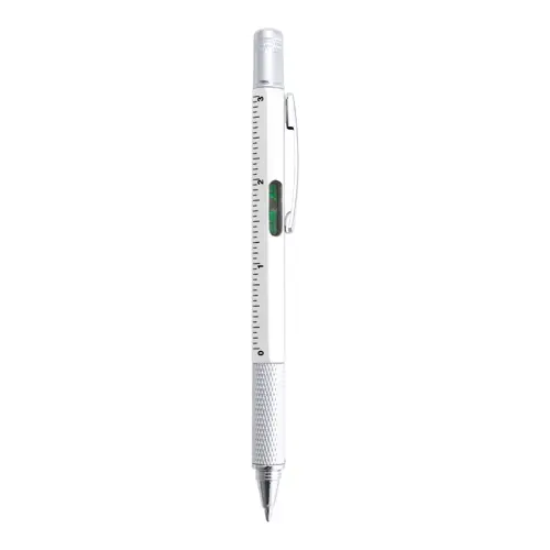 Penna a sfera in plastica multiuso con cacciaviti livella a bolla e righelli clip in metallo e refill blu
