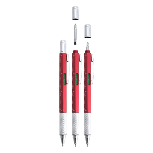 Penna a sfera in plastica multiuso con cacciaviti livella a bolla e righelli clip in metallo e refill blu