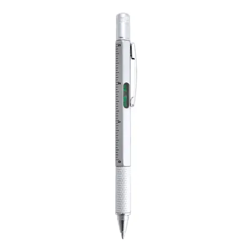Penna a sfera in plastica multiuso con cacciaviti livella a bolla e righelli clip in metallo e refill blu