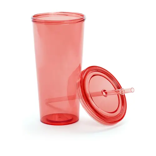 Bicchiere in plastica colorata trasparente con cannuccia da 750ml