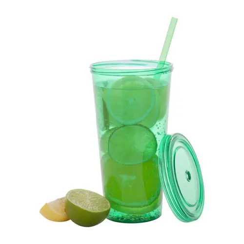 Bicchiere in plastica colorata trasparente con cannuccia da 750ml