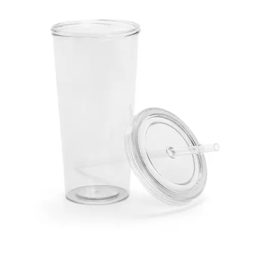 Bicchiere in plastica colorata trasparente con cannuccia da 750ml