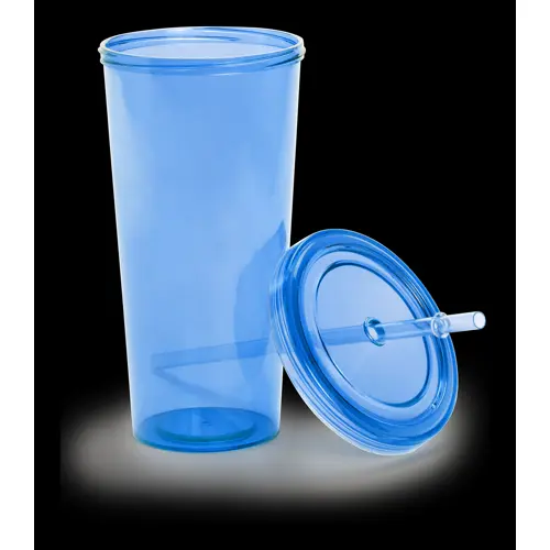 Bicchiere in plastica colorata trasparente con cannuccia da 750ml