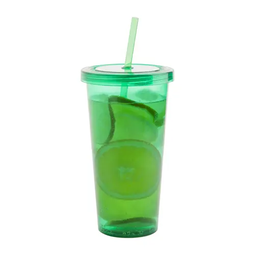 Bicchiere in plastica colorata trasparente con cannuccia da 750ml