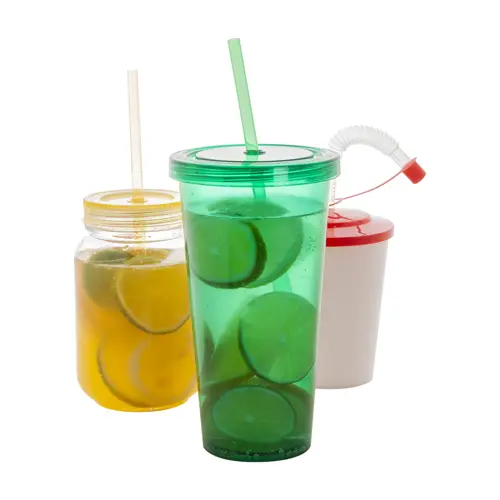 Bicchiere in plastica colorata trasparente con cannuccia da 750ml