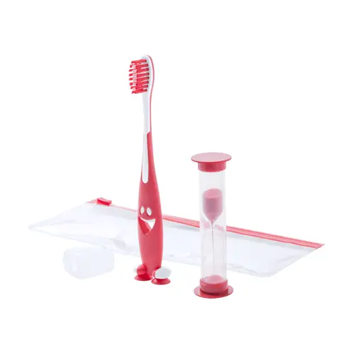 Set spazzolino da denti in plastica per bambini completo di clessidra e di busta