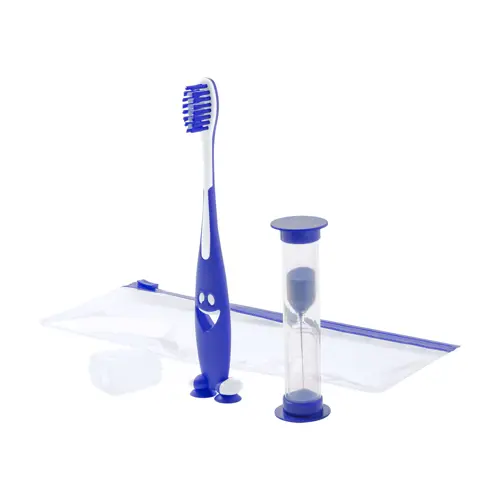 Set spazzolino da denti in plastica per bambini completo di clessidra e di busta