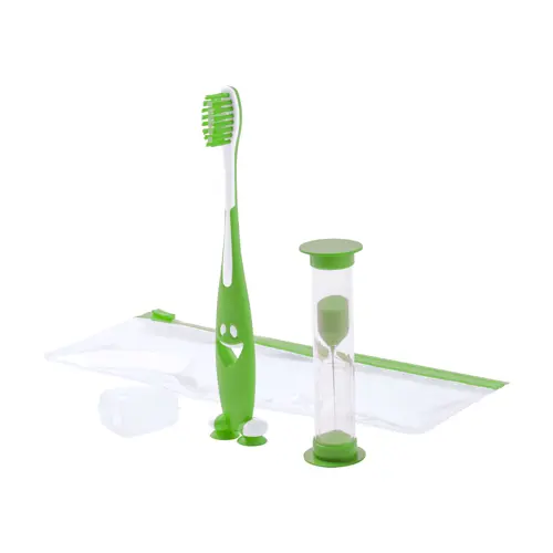 Set spazzolino da denti in plastica per bambini completo di clessidra e di busta