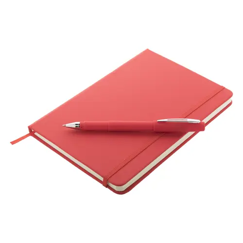 Set block notes A5 in finta pelle con fogli neutri e penna abbinata refill blu in scatola regalo