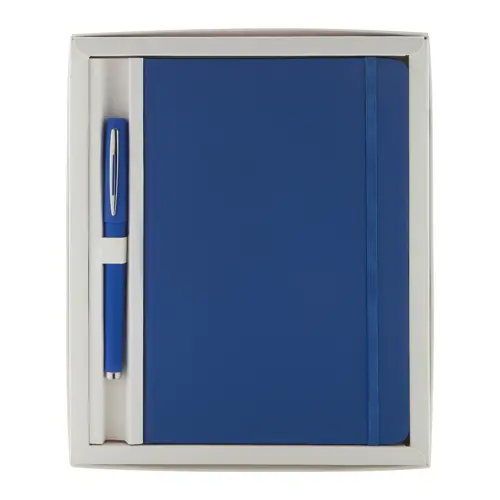 Set block notes A5 in finta pelle con fogli neutri e penna abbinata refill blu in scatola regalo
