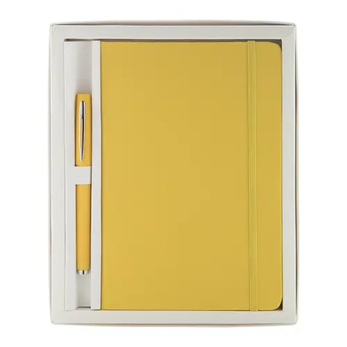 Set block notes A5 in finta pelle con fogli neutri e penna abbinata refill blu in scatola regalo