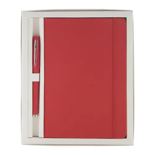 Set block notes A5 in finta pelle con fogli neutri e penna abbinata refill blu in scatola regalo