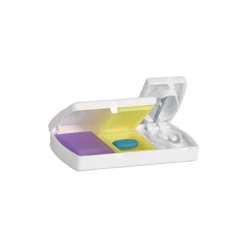 Porta pastiglie in plastica con scomparti e taglia pillole