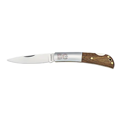 Coltello temperino in acciaio con rivestimento in legno e chiusura di sicurezza 165×15×13 mm