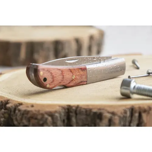 Coltello temperino in acciaio con rivestimento in legno e chiusura di sicurezza 165×15×13 mm