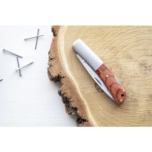 Coltello temperino in acciaio con rivestimento in legno e chiusura di sicurezza 165×15×13 mm