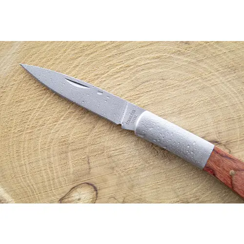 Coltello temperino in acciaio con rivestimento in legno e chiusura di sicurezza 165×15×13 mm