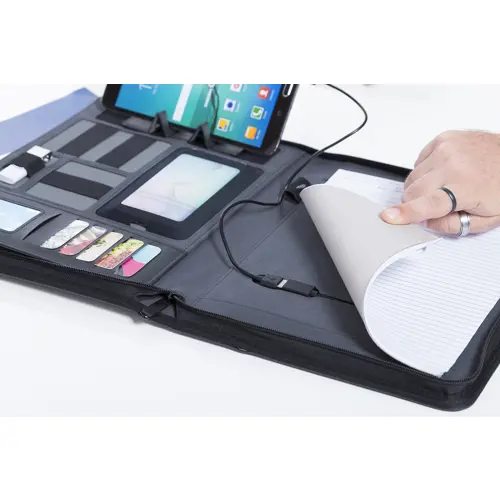Cartella in pelle PU con blocco appunti a righe e power bank integrato da 5000 Mah