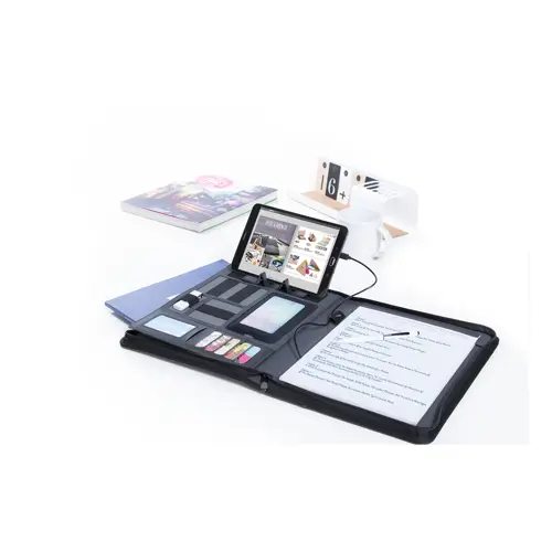 Cartella in pelle PU con blocco appunti a righe e power bank integrato da 5000 Mah