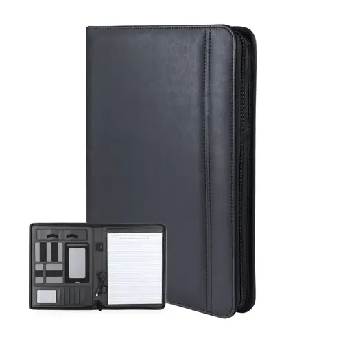 Cartella in pelle PU con blocco appunti a righe e power bank integrato da 5000 Mah