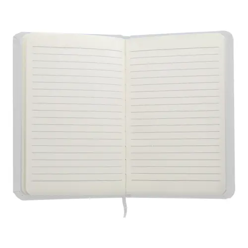 Block notes B7 con copertina in finta pelle e 100 fogli a righe segnalibro e cinturino in gomma coordinati