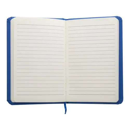 Block notes B7 con copertina in finta pelle e 100 fogli a righe segnalibro e cinturino in gomma coordinati