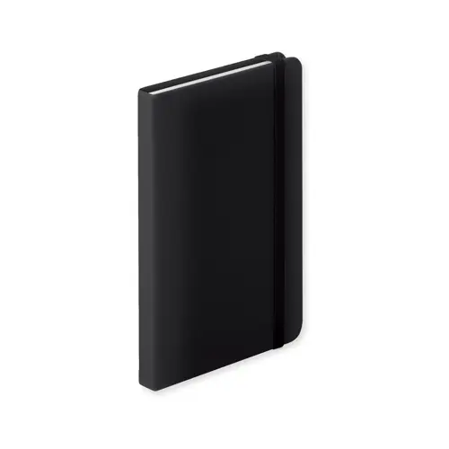 Block notes B7 con copertina in finta pelle e 100 fogli a righe segnalibro e cinturino in gomma coordinati