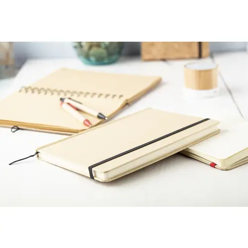 Block notes A5 copertina in cartone e fogli neutri segnalibro colorato e cinturino in gomma