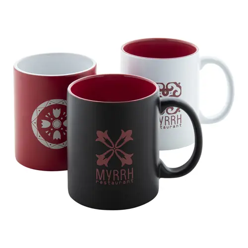 Tazza colorata in ceramica con parete interna bianca e personalizzazione in tinta 350ml