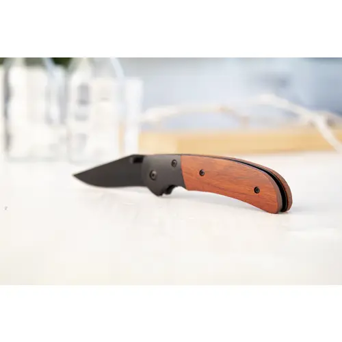 Coltello tascabile in acciaio inox con manico in legno e blocco di sicurezza 101×29×14 mm