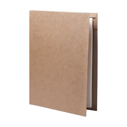 Cartella in cartone ricciclato porta documenti con blocco appunti e penna a sfera in refill blu 23×32cm