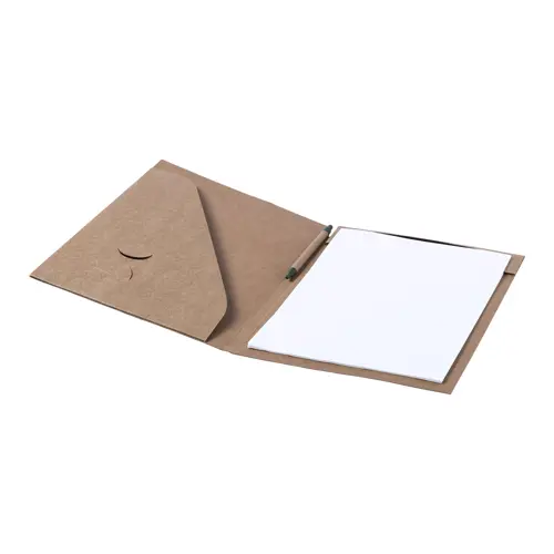Cartella in cartone ricciclato porta documenti con blocco appunti e penna a sfera in refill blu 23×32cm