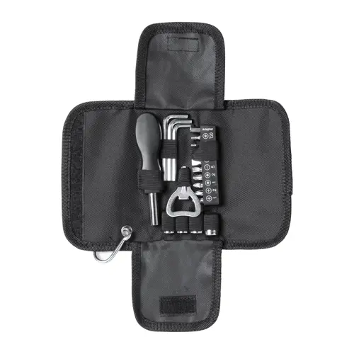 Set 19 attrezzi con custodia di poliestere e moschettone 150×100×20 mm