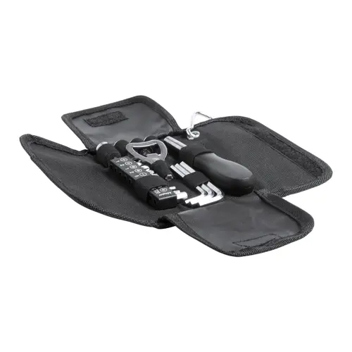 Set 19 attrezzi con custodia di poliestere e moschettone 150×100×20 mm