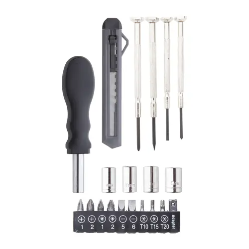 Set da 20 attrezzi in valigetta di plastica a forma di ruota ø128x48mm