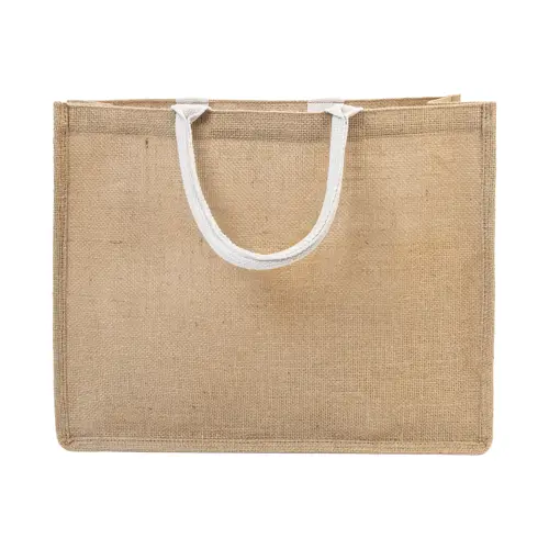 Borsa spiaggia in juta con manici in cotone e tasca frontale 44×35×15cm