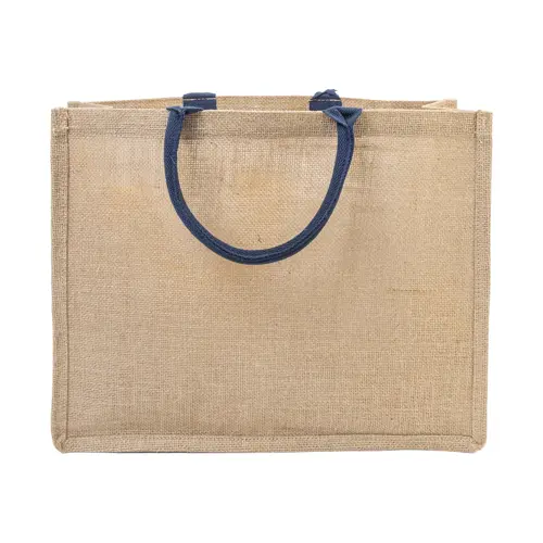 Borsa spiaggia in juta con manici in cotone e tasca frontale 44×35×15cm