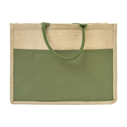 Borsa spiaggia in juta con manici in cotone e tasca frontale 44×35×15cm