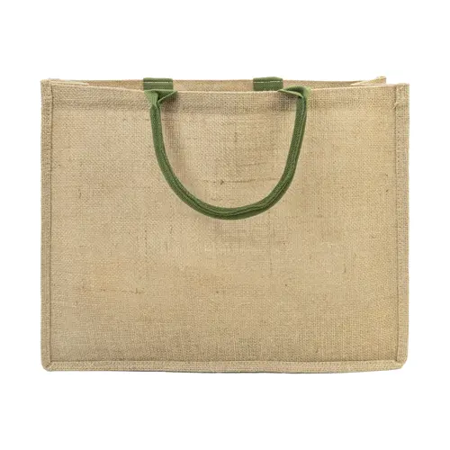 Borsa spiaggia in juta con manici in cotone e tasca frontale 44×35×15cm