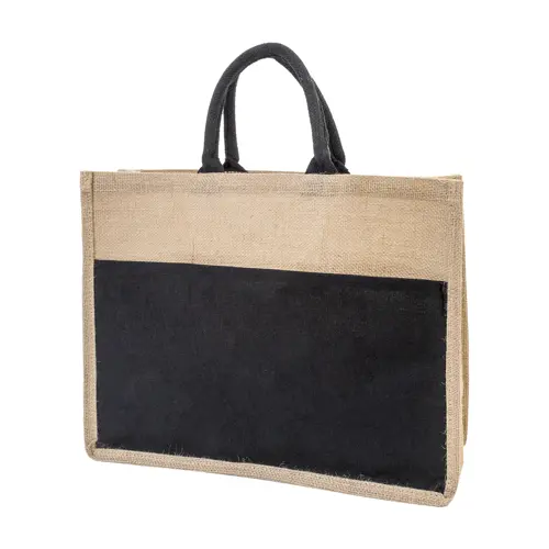 Borsa spiaggia in juta con manici in cotone e tasca frontale 44×35×15cm