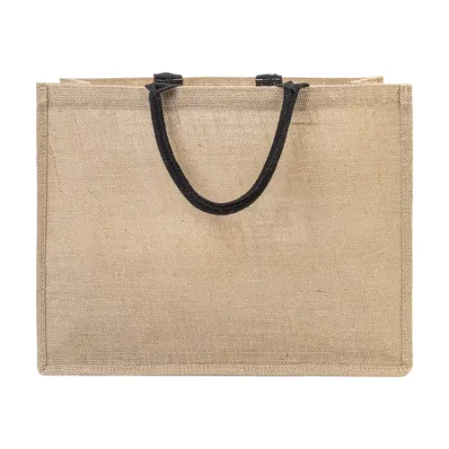 Borsa spiaggia in juta con manici in cotone e tasca frontale 44×35×15cm