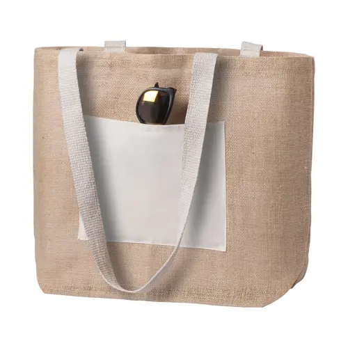 Borsa da spiaggia in juta con tasca frontale e manici abbinati 48×35×15cm