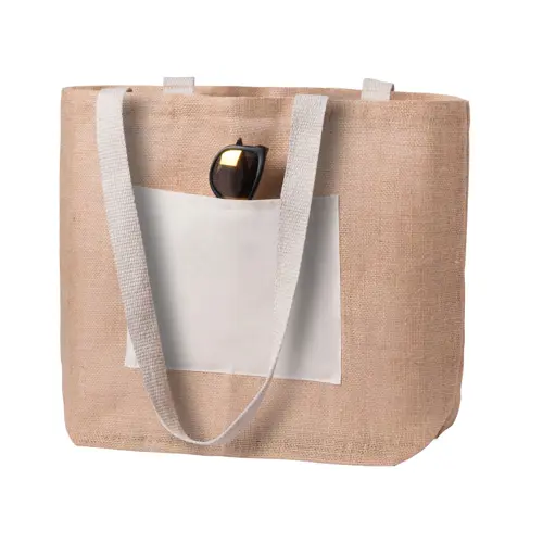 Borsa da spiaggia in juta con tasca frontale e manici abbinati 48×35×15cm