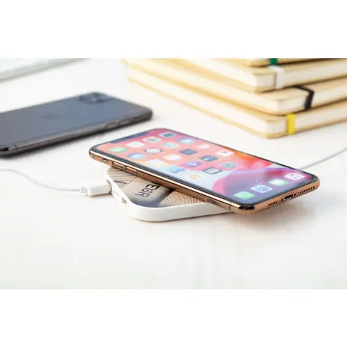 Caricatore wireless bianco con 2 porte USB da 5W