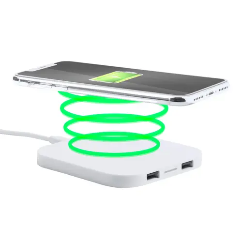 Caricatore wireless bianco con 2 porte USB da 5W