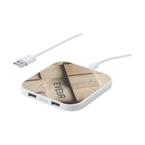 Caricatore wireless bianco con 2 porte USB da 5W